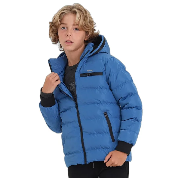 Slazenger Captain Kapüşonlu Siyah Çocuk Şişme Mont - Görsel 9