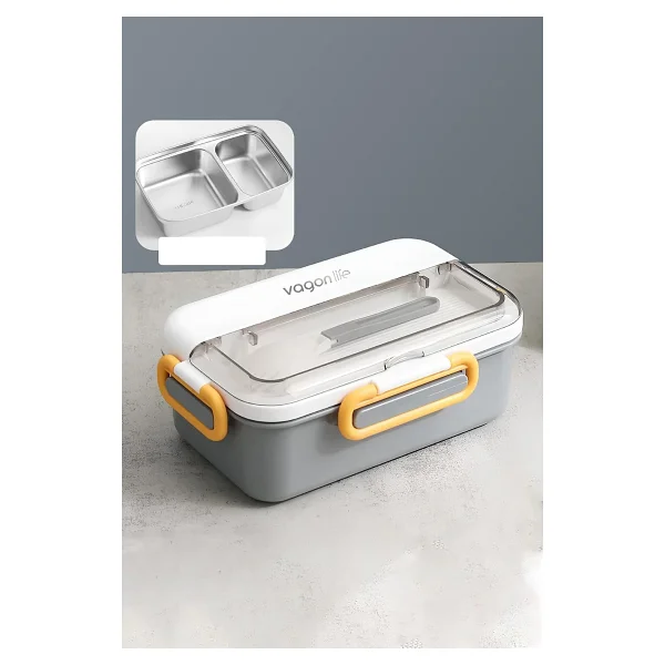 Vagonlife Tek Kat Çift Bölme Bento Lunch Box Ofis-Okul İçin Yeni Nesil Sefer Tası Paslanmaz Çelik 588 - Görsel 10