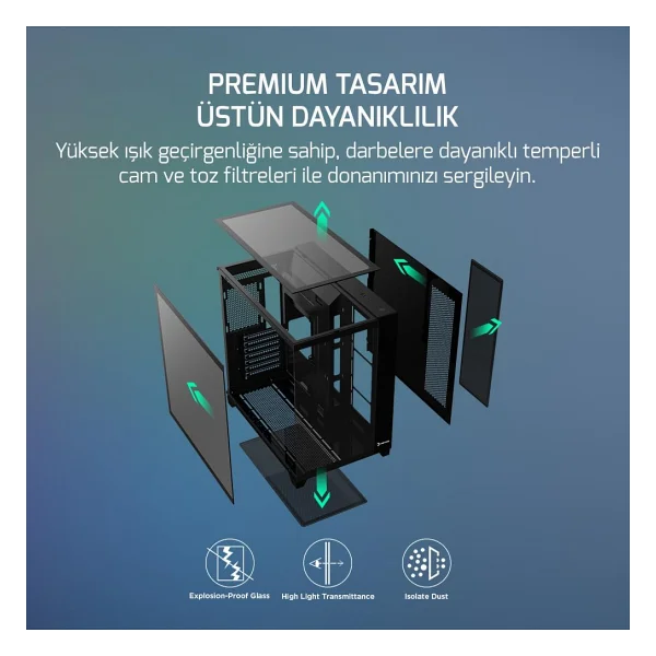 GamePower Warcry TopGlass 850W 4xARGB Temperli Cam ATX Siyah Gaming (Oyuncu) Kasa - Görsel 3