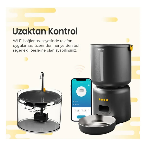 Haustier Fw3 Siyah Otomatik App Kontrollü Akıllı Kedi Mama Kabı & Otomatik Kedi Su Pınarı 2'li Set - Akıllı Beslenme İstasyonu - Görsel 5