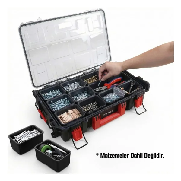 Workpro Wp283029 24lt 12 Gözlü Şeffaf Kapaklı İstiflenebilir 56x35x12,5cm Profesyonel Organizer Takım Çantası - Görsel 2