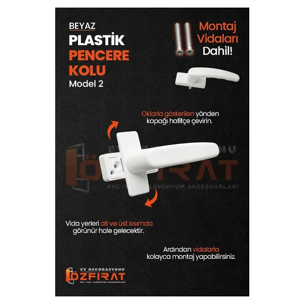 Pimapen Pvc Pencere Kolu - Plastik - Beyaz - Model 2 - (2 Adet) - Görsel 4