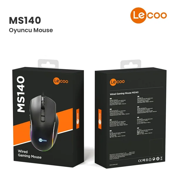Lenovo Lecoo Ms140 RGB Ergonomik Makrolu Optik Kablolu Oyuncu Mouse - Görsel 10