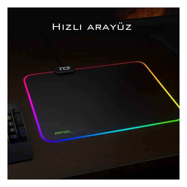 INCA IMP-024T EMPOUSA RGB 7 LED MEDIUM MOUSEPAD (320X270X3MM),12 Farklı Değişebilen Dokunmatik Işık Efekti,Hızlı Kayan Yüzey, Kaymaz Kauçuk Taban - Görsel 4