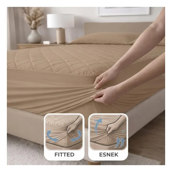 Formeya Kahverengi Kapitone Sıvı Geçirmez Yatak Koruyucu Fitted Alez Çarşaf%100 Pamuk 100X200 - Görsel 3