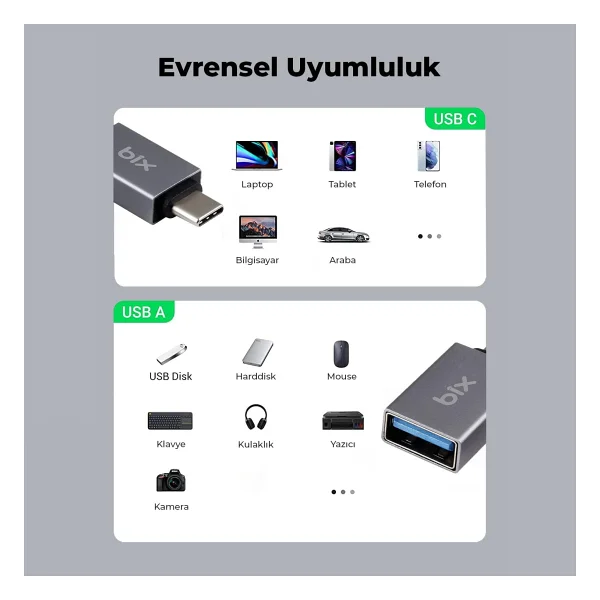 Bix Adp-01 Type-C To USB Dönüştürücü Adaptör - Görsel 7