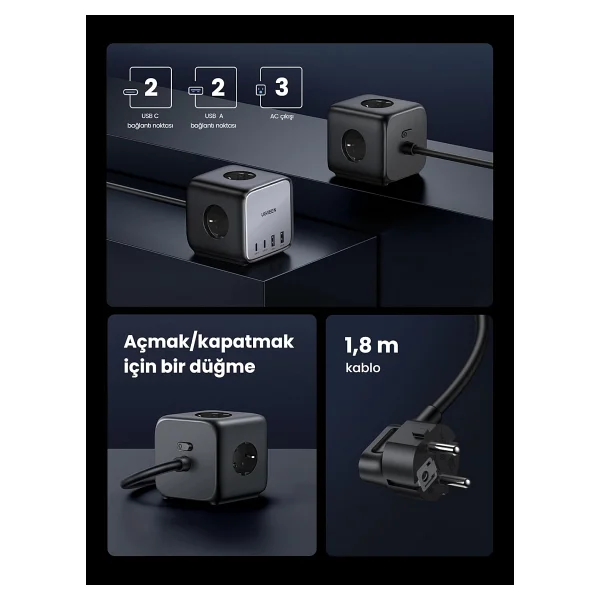 Ugreen Diginest Cube 65 W Hızlı Şarj Adaptörü - Görsel 4