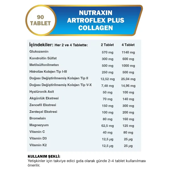 Nutraxin Artroflex Plus Collagen Tip 1-2-3-5-10 90 Tablet - Görsel 2