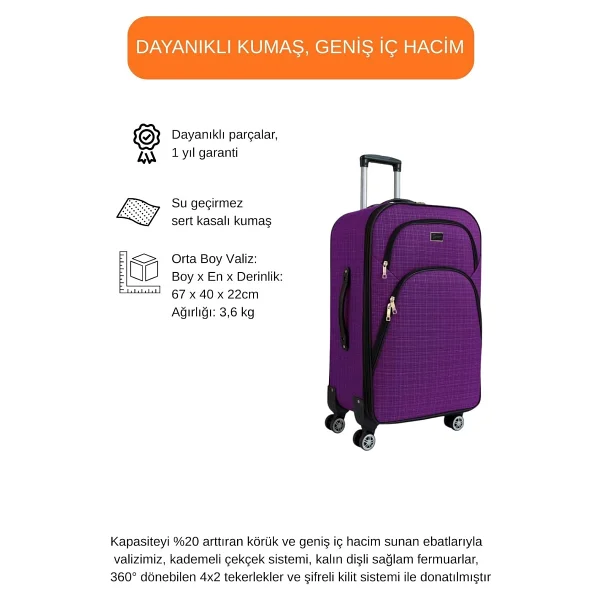 Louisiana Polo 1081 Kumaş Mor Orta Boy Valiz - Görsel 4
