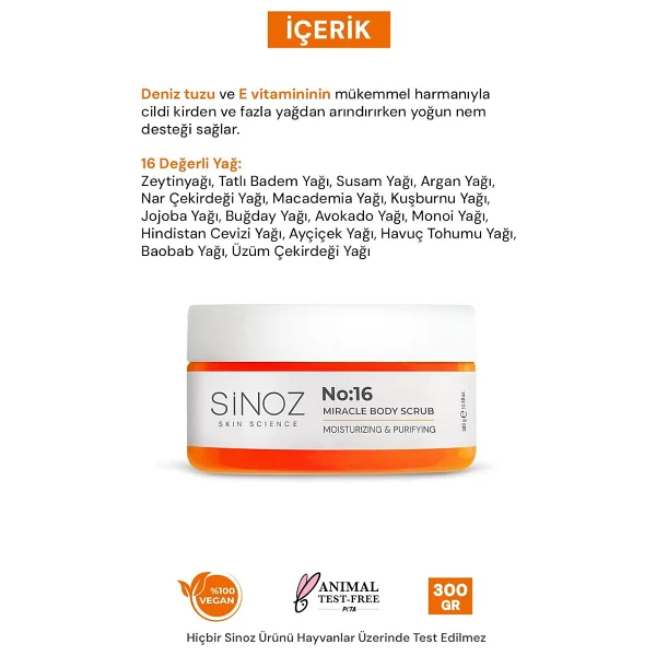 Sinoz No:16 Yoğun Nemlendirici Besleyici Ve Arındırıcı Vücut Peelingi 300 Gr - Görsel 3