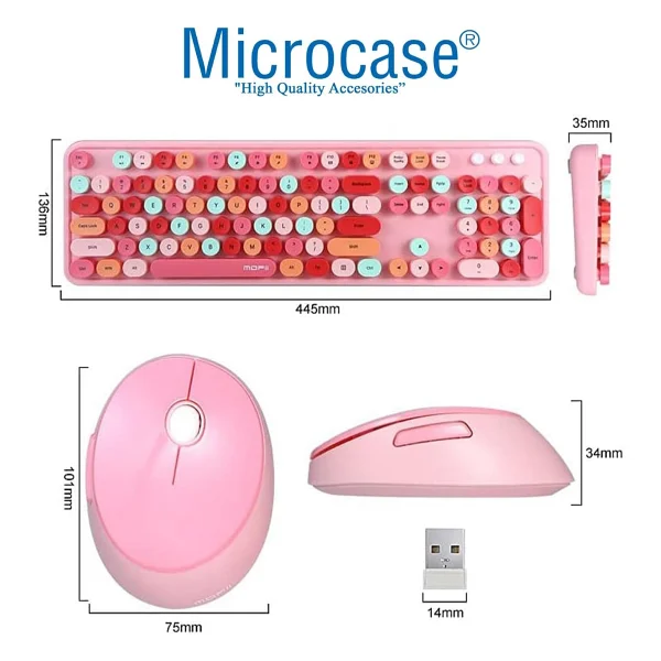 Microcase Mofii Sweet Serisi Renkli Kablosuz Klavye Mouse Set Türkçe AL4259 (Pembe) - Görsel 2