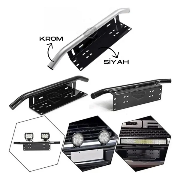 Her Araca Uyumlu Plaka Altlığı Ve Koruma Demiri Sis Ayağı Suv 4x4 Off Road LED Montaj Braketi Plakalık LED Bağlantı Ayağı Krom - Görsel 9