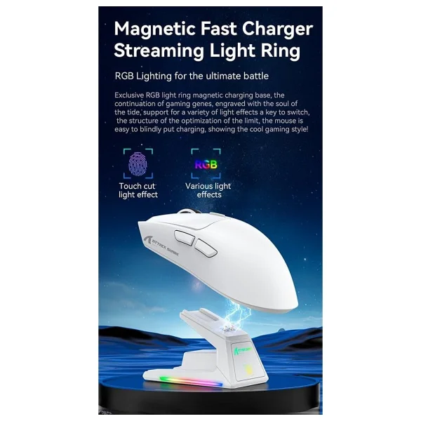 Attack Shark X1 Beyaz Şarj İstasyonlu Kablosuz Oyuncu Mouse - Görsel 4