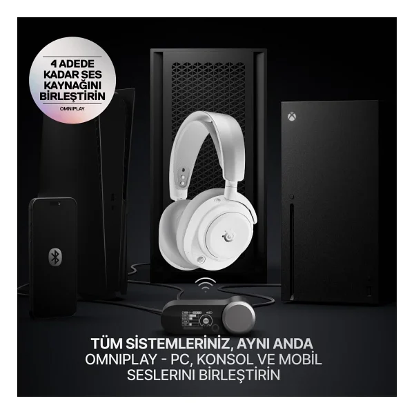 Steelseries Arctis Nova Pro Omni Beyaz 7.1 Type-C Kablolu/Kablosuz Kulak Üstü Oyuncu Kulaklığı - Görsel 3