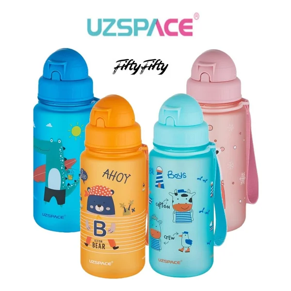 Uzspace Figürlü 400 Ml Pipetli Tritan Çocuk Su Matarası - Mavi - Görsel 4