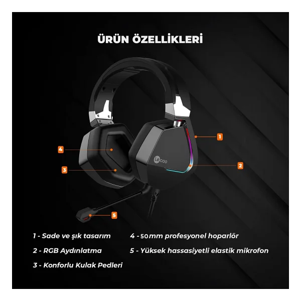Lenovo Lecoo Ht402 RGB 7.1 USB Kablolu Kulak Üstü Oyuncu Kulaklığı - Görsel 4