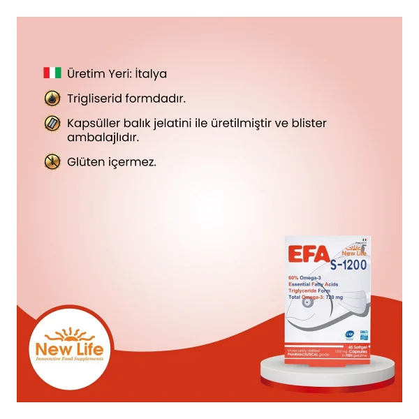New Life EFA S-1200 Omega 3 Balık Yağı 45 Kapsül - Görsel 5