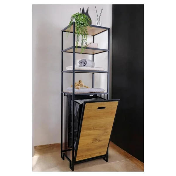 Digithome Metal Kirli Sepetli 4 Raflı Çok Amaçlı Banyo Düzenleyici Raf Organizer Siyah/beyaz - Mrs-014 c1-1-369 - Görsel 5