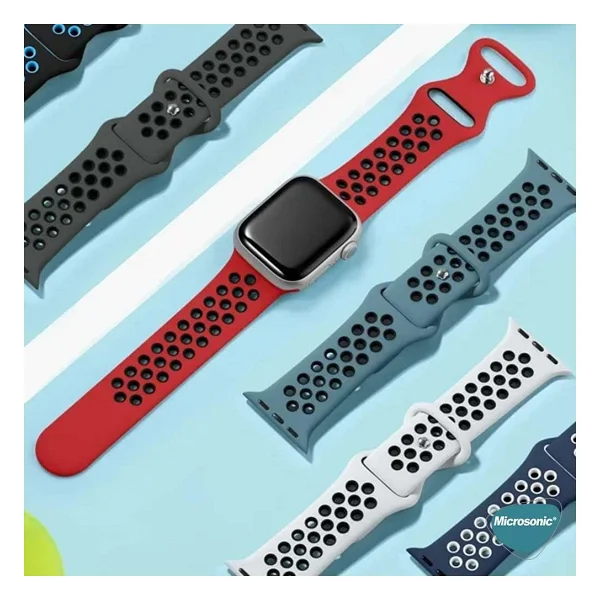 Microsonic Apple Watch Series 7 45mm Siyah Rainbow Spor Kordon - Görsel 2