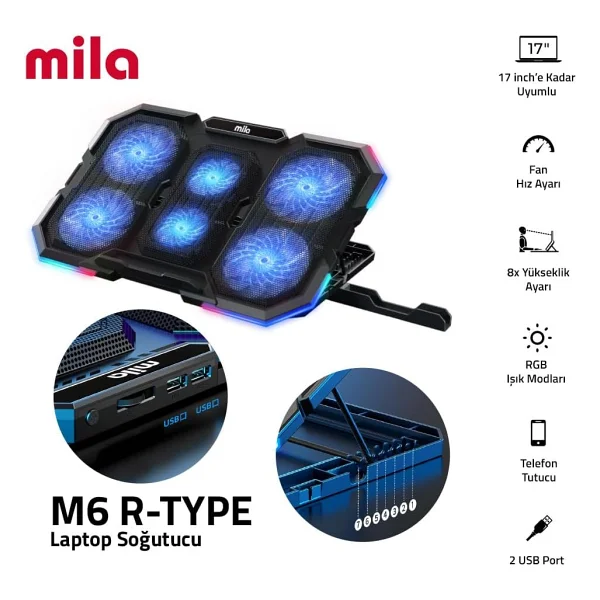 Classone Mila M6 R-Type RGB 6 Fanlı 17" Laptop Soğutucu - Görsel 2