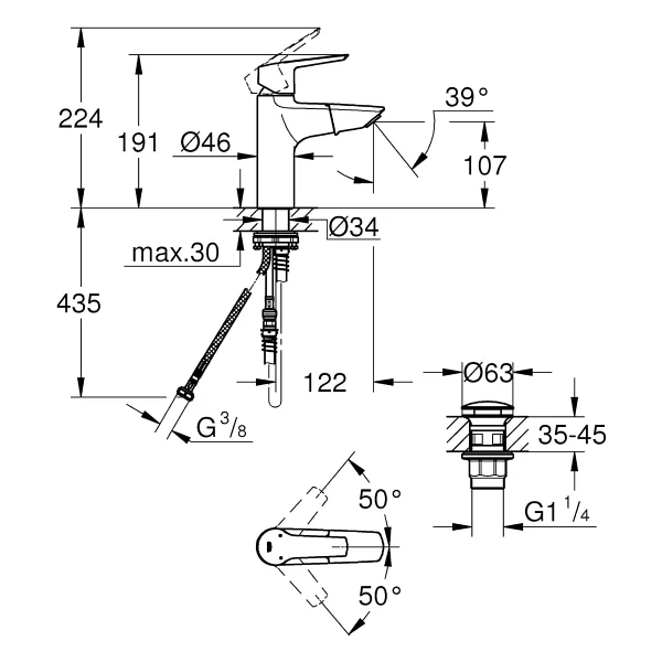 Grohe Start M 24205003 Spiralli Lavabo Bataryası - Görsel 2