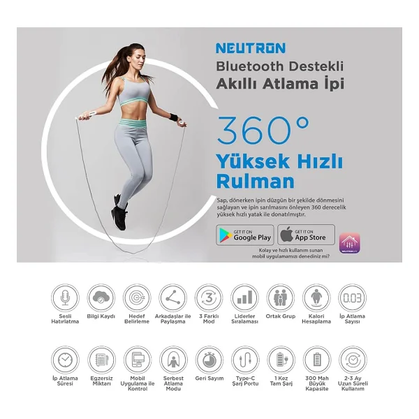 Neutron Ayarlanabilir Akıllı Bluetooth Atlama İpi - Görsel 2