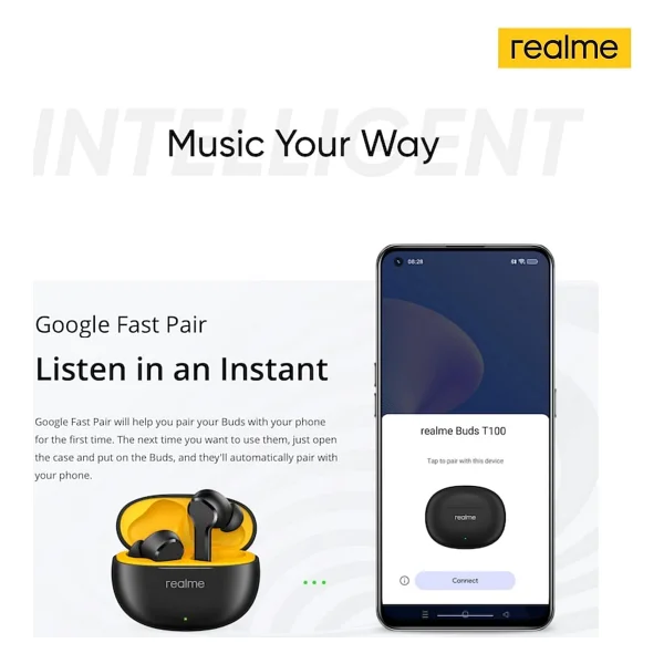 Realme Buds T100 TWS Beyaz Kulak İçi Bluetooth Kulaklık - Görsel 4