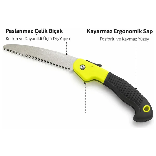 Vıvaluxe Katlanabilir Bahçe Budama Testeresi - Fosforlu Sarı Ergonomik Sap, Paslanmaz Çelik Bıçak, Ağaç Dalı Ve Kamp İçin El Testeresi - Görsel 5