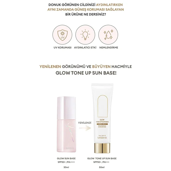 Missha Glow Tone Up Sun Base Işıltılı Spf 50+ Pa++++ 50 Ml Makyaj Bazı - Görsel 2
