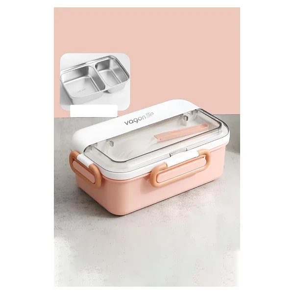 Vagonlife Tek Kat Çift Bölme Bento Lunch Box Ofis-Okul İçin Yeni Nesil Sefer Tası Paslanmaz Çelik 588 - Görsel 9