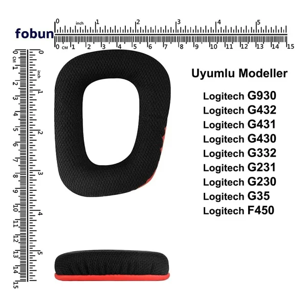 Logitech uyumlu G930 G430 F450 G432 G431 G332 G231 G230 ile uyumlu Kulaklık Pedi Seti Kulaklık Süngeri ve Kafa Bandı kulaklık süngeri yastığı (Siyah - Kırmızı Kumaş Sünger + Kırmızı Kafa Bandı) - Görsel 3