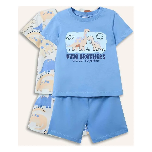DeFacto%100 Pamuk Dinozor Baskılı 2'li Pijama Takımı Erkek Bebek - Görsel 4