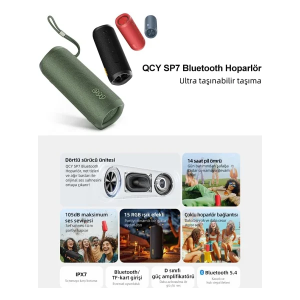 Qcy Sp7 Kırmızı RGB Bluetooth Hoparlör - Görsel 2