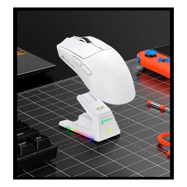 Attack Shark X1 Beyaz Şarj İstasyonlu Kablosuz Oyuncu Mouse - Görsel 2
