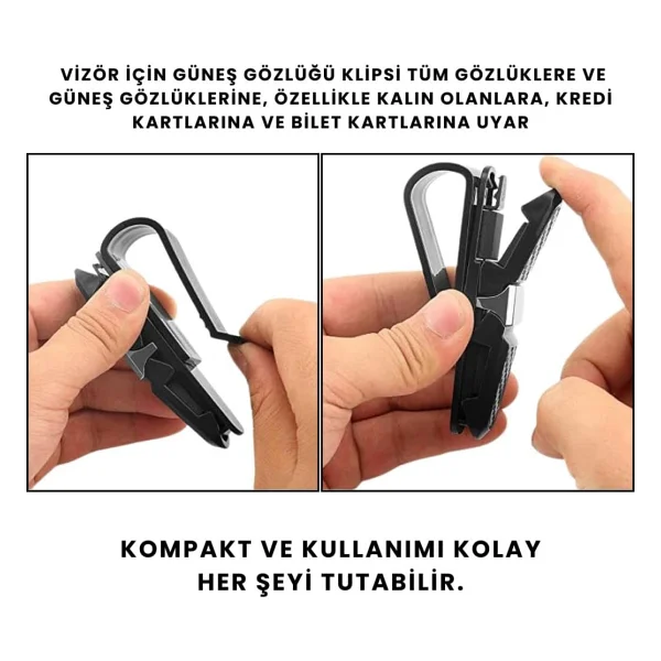 Coofbe Klipsli 180 Derece Döner Klipsli Araç İçi Gözlük Tutucu Kart Tutucu Oto Araç Gözlük Tutacagi - Görsel 5