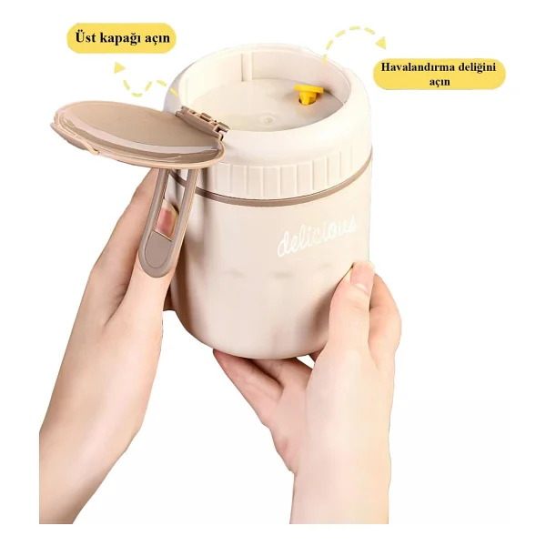 304 Çelik Bej 500 Ml Yemek Mama Saklama Kabı Cin565 - Görsel 2