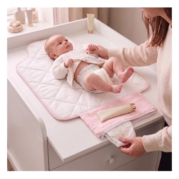 Deux Lapins %100 Pamuk Bebe Lapin Rose Çantalı Pratik Katlanabilir Bebek Alt Değiştirme Matı - Pembe - Görsel 2