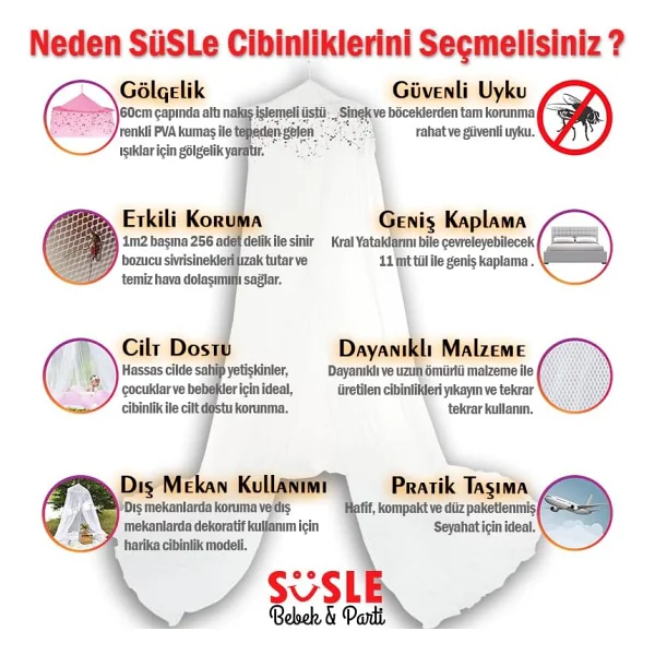 Yatak Gölgelikli Mega Boy Lüks Cibinlik Sineklik - Beyaz - Görsel 3