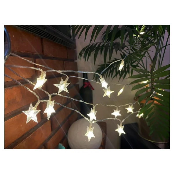 Coverzone 10 Metre 60 Ledli Yıldız Işık Zinciri Dekoratif Fişli Sıcak Sarı Led Aydınlatma Ev Oda Balkon Duvar Pencere Yılbaşı Parti ve Doğum Günü Süslemeleri - Görsel 4