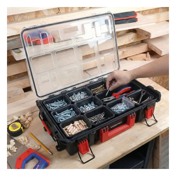 Workpro Wp283029 24lt 12 Gözlü Şeffaf Kapaklı İstiflenebilir 56x35x12,5cm Profesyonel Organizer Takım Çantası - Görsel 10