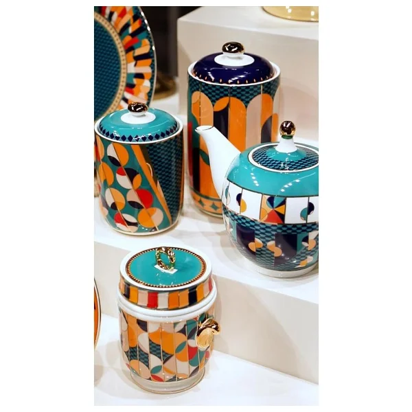 Lucky Art Leslie Bone Geometrik Desenli 1300 Ml Porselen Demlik - Görsel 2