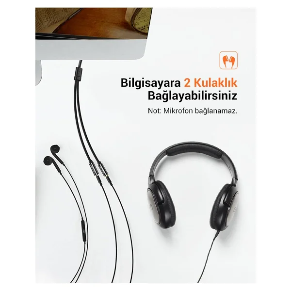 Ugreen 3.5mm 2'li Aux Kulaklık Çoklayıcı Beyaz - Görsel 3