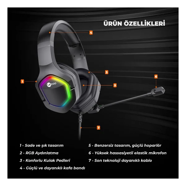 Lenovo Lecoo Ht403 RGB 3.5mm/USB Kablolu Kulak Üstü Oyuncu Kulaklığı - Görsel 3
