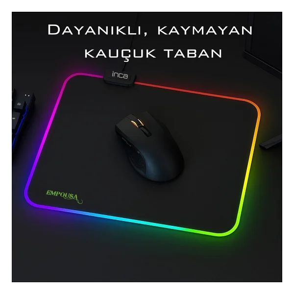 INCA IMP-024T EMPOUSA RGB 7 LED MEDIUM MOUSEPAD (320X270X3MM),12 Farklı Değişebilen Dokunmatik Işık Efekti,Hızlı Kayan Yüzey, Kaymaz Kauçuk Taban - Görsel 5