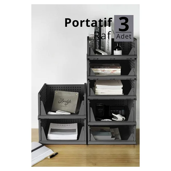 Mithra Life 3 Lü Kayar Raf Organizer Gri Dolap İçi Kıyafet Aksesuar Düzenleyici 45x35 Cm Mıt1263 - Görsel 7