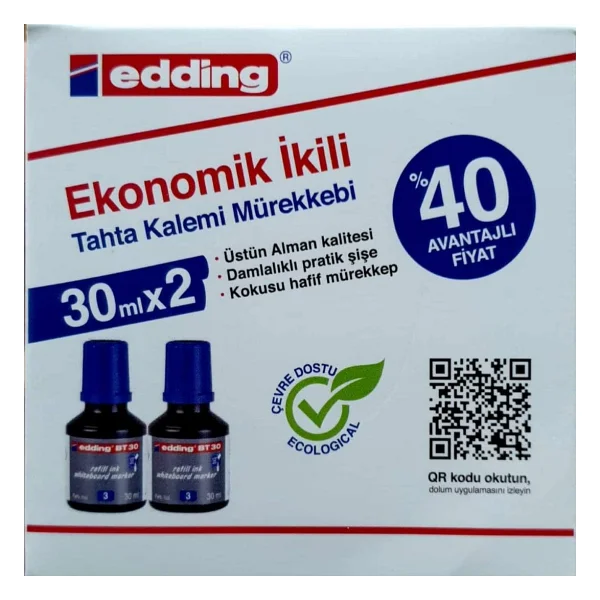 Edding BT 30 beyaz yazı tahtası kalemi yedek mürekkep 2'li kutu, kırmızı - Görsel 3