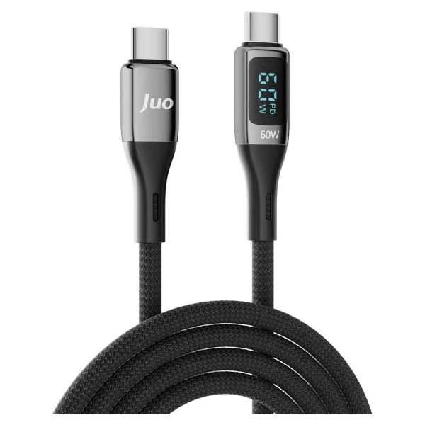 Juo 60w Dijital LED Ekranlı Örgülü USB Type-C To Type-C Hızlı Şarj Ve Data Kablosu 2 Metre - Görsel 5