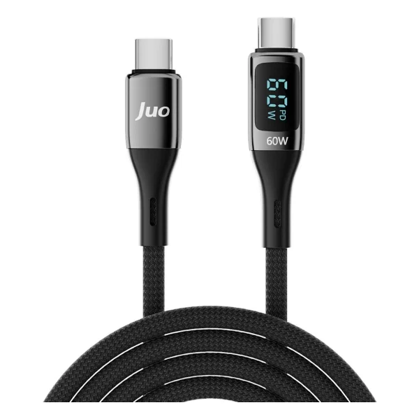 Juo 60w Dijital LED Ekranlı Örgülü USB Type-C To Type-C Hızlı Şarj Ve Data Kablosu 2 Metre - Görsel 6
