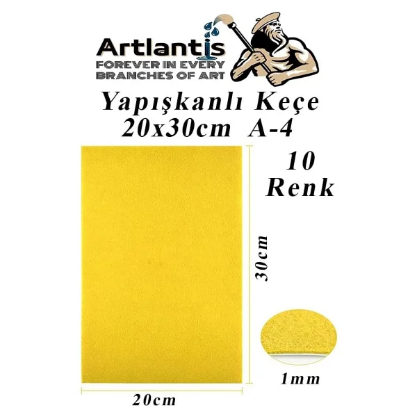 Artlantis Yapışkanlı Keçe 10 Renk A4 20x30 Cm 1 Paket Keçe Yapışkanlı 10 Lu Okul Kreş Okul Öncesi Etkinlik Hobi - Görsel 3