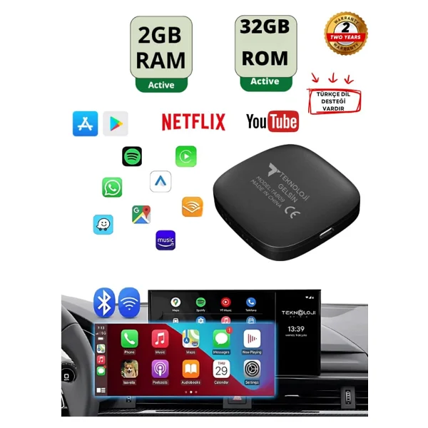 Kablosuz Carplay Ve Android Auto Adaptörü, 2gb RAM 32gb Rom, Türkçe Arayüz, Netflix Ve Youtube Destekli - Görsel 7